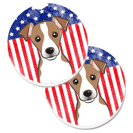 Carolines Treasures American Flag and Jack Russell Terrier Set of 2 Cup Holder Car Coaster BB2190CARC